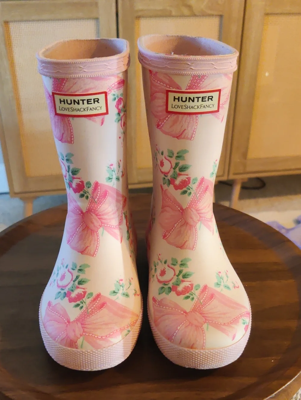 LoveShackFancy x Hunter Rainboots Rosa Beaux size 9c